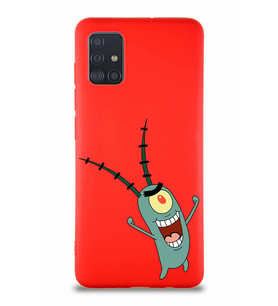 Samsung Galaxy A51 Soft Premier Kapak Plankton Tasarımlı Silikon Kılıf - Kırmızı (Şeffaf)