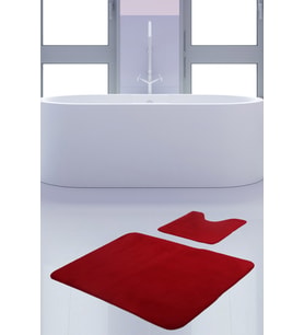 Unicolor Düz Kırmızı 2'li Banyo Paspası Halısı Seti Kaymaz Tabanlı Yıkanabilir