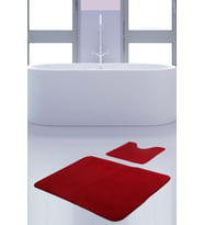 Unicolor Düz Kırmızı 2'li Banyo Paspası Halısı Seti Kaymaz Tabanlı Yıkanabilir