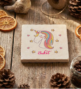 Kişiye Özel Unicorn Bardak Altlığı Doğum Günü Hediyesi (Krem)
