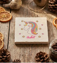 Kişiye Özel Unicorn Bardak Altlığı Doğum Günü Hediyesi (Krem)