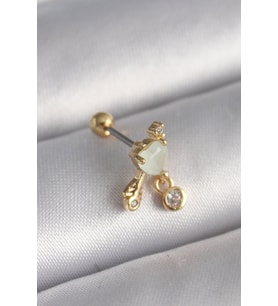 316L Çelik Gold Renk Beyaz Mineli Kalp Sallantı Zirkon Taşlı Tragus Piercing - TJ-PR1228