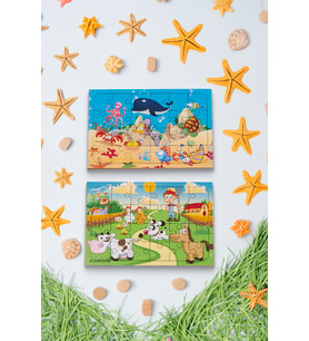 Okul Öncesi Başlangıç Yapboz Sevimli Okyanus ve Sevimli Çiftliğim Ahşap Puzzle Set