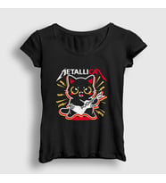 Presmono Kadın Siyah Metallicat Metallica Kedili T-Shirt 460508tt