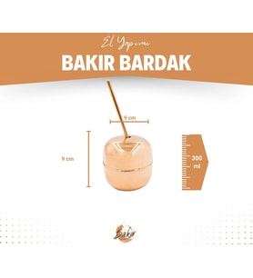 BAKIR KOKTEYL BARDAĞI ELMA FORM VE PİPET PARLAK BAKIR RENK
