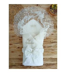Dantelli Bebek Kundağı Unisex Bebek Dış Kundak Battaniyesi Hastane Çıkışı Mevlütlük Kundak
