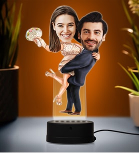 Doğum Günü Hediyesi,Sevgiliye Hediye, Kişiye Özel Fotoğraflı Mükemmel Çift Karikatür 3D Led Lamba (Beyaz)