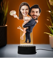 Doğum Günü Hediyesi,Sevgiliye Hediye, Kişiye Özel Fotoğraflı Mükemmel Çift Karikatür 3D Led Lamba (Beyaz)
