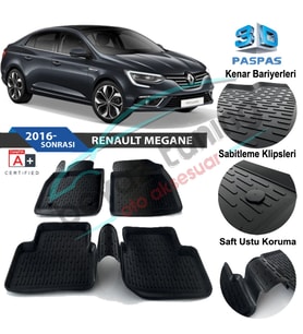 Renault Megane 4 Havuzlu 3D Paspas Niken Siyah 2016 Sonrası