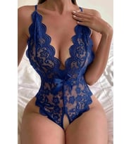Giyim Şık Tasarım Saks Mavi Kadın Dekolteli Açık Ağlı Dantelli Body