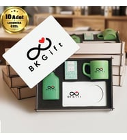Logonuza Özel 10 Adet Kutulu Ahşap Altlıklı Yeşil Fincan & Kolonya & & Aromalı Kahve Seti – Ahşap Kutulu Kurumsal Hediye Seti