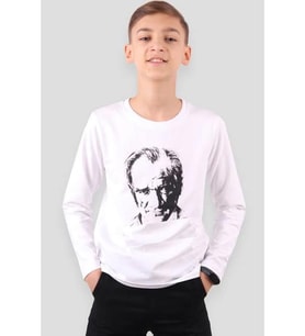 MODAVALS 23 NİSAN 19 MAYIS 29 EKİM 10 KASIM OKUL GÖSTERİ UNISEX ÇOCUK ATATÜRK & İMZA BASKILI UZUN KOL BADİ - BEYAZ