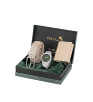 Polo Air Erkek Kol Saati Cüzdan Kemer Hediyelik Kutusunda Vizon Set Gümüş Yeşil Renk PL-7044E3 (Yeşil-Grı)