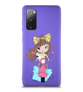 Samsung Galaxy S20 FE Soft Premier Kapak Vespagirl Tasarımlı Silikon Kılıf - Mor (Şeffaf)
