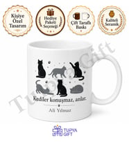 Kedili Kupa Bardak Baskılı Kedi Severler İçin Hediye Porselen Mug