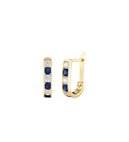 MOOM MÜCEVHERAT Kadın 14 Ayar Altın Küpe Minimalist Zirkon Taşlı Mavi Modern Altın Küpe 13 mm