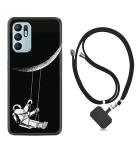 Oppo Reno 6 Kılıf Resimli Boyun Askılı İpli Desenli Silikon Series Astronot 519
