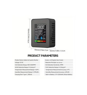 5'i 1 Arada Hava Kalitesi Ölçer CO2 TVOC HCHO Sıcaklık Nem Göstergeli