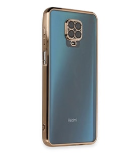 Newface Xiaomi Redmi Note 9 Pro Kılıf Razer Lensli Silikon - Gold