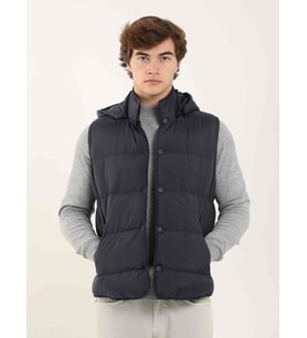 Lacivert Erkek Regular Fit Düz Kapüşolu Yelek Mont