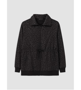 LCW Modest Siyah Leopar Desenli Kadın Fermuarlı Sweatshirt