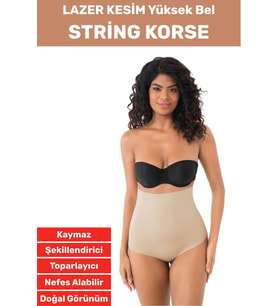 İz İç Göstermez Kaymaz Sıkılaştırıcı Toparlayıcı Şekillendirici LAZER KESİM Yüksek Bel String Korse (Bej)