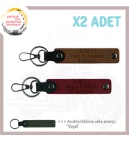 Motosiklet Tutkunlarına, İsim Plaka ve B Rh (-) Kan Grubu Yazılı Deri x2 Anahtarlık, Kahve-Bordo-Ysl