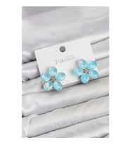 Mey İthalat® Buz Mavisi Renk Kristal Taşlı Çiçek Model Kadın Küpe