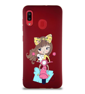 Samsung Galaxy A30 Soft Premier Kapak Vespagirl Tasarımlı Silikon Kılıf - Mürdüm (Şeffaf)