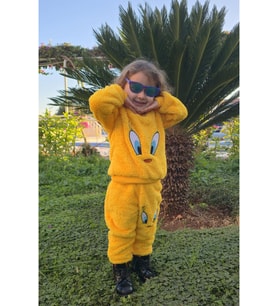 Civcivli Peluş Sarı Kız Erkek Çocuk Kışlık Pamuklu Pijama Takımı