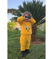 Civcivli Peluş Sarı Kız Erkek Çocuk Kışlık Pamuklu Pijama Takımı