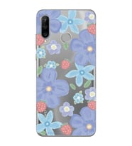 Huawei P30 Lite Uyumlu Çiçek ve Çilek Desenli Şeffaf Telefon Kılıfı