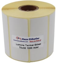 Lamine Termal Etiket 70mm x 30mm Ruloda 1000 Adet 40mm Kuka Çapında Direk Termal Transfer Etiketi