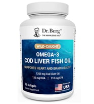 Dr. Berg Omega-3 Cod Liver Fish Oil (ÖSG ÖZEL SPORCU GIDALARI) 1250 mg Cod Liver Oil – 125 mg of DHA 60 Softjel.Abd Menşei.57.