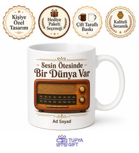 Radyo Temalı Retro Baskılı Kupa Bardak Hediye Nostaljik Tasarım Mug