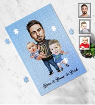 Kişiye Özel Babalar Günü Baba Erkek Kardeş Karikatürlü A3 130 Parça Puzzle Model-1