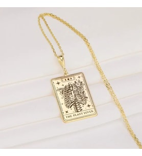 Kişiye Özel 925 Ayar Gümüş The Plant Lover Tarot Kart Kolye (Gold)