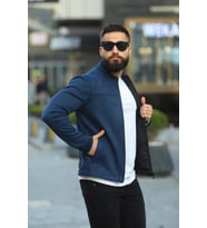 Premium Örme Triko Kol Dik Yaka Süet Ceket (Lacivert)