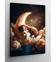 Kanvas Tablo Ay Altında Yavru Köpek