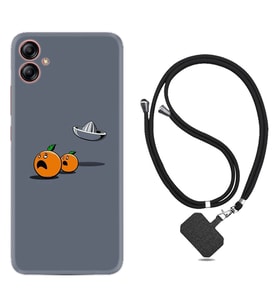 Samsung Galaxy A04E Kılıf Resimli Boyun Askılı İpli Desenli Silikon Orange Escape 1374