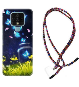 Tecno Camon 16 18P Pova Kılıf Boyun Asklı Rasta Silikon Neon Butterflys 1309