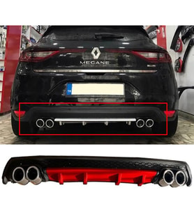 Renault Megane 4 HB Kırmızı Difüzör Çiftli Yuvarlak Egzoz Görünümlü D Tip Difizör
