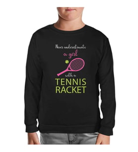 Tenis - Kız Pembe Raket Siyah Çocuk Sweatshirt