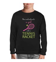 Tenis - Kız Pembe Raket Siyah Çocuk Sweatshirt