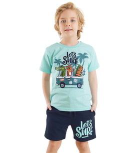 Let's Surf Erkek Çocuk T-shirt Şort Takım (Mavi)