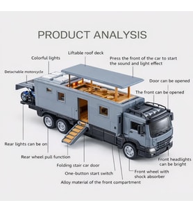 1:24 Ölçek Nomadısn Karavan Işıklı Sesli Metal Karavan Kamyon 20 Cm Gri Renk