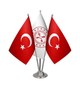 Masa Üstü Hazine Bakanlığı Bayrağı Türk Bayrağı Üçlü Krom Direk Masa Bayrak Seti