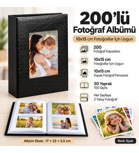 200'lü Deri Pencereli Fotoğraf Albümü – 10x15 cm