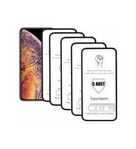 Apple Uyumlu iPhone Xs Max İle Ekran Koruyucu Tam Kaplayan 5li Set