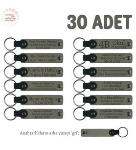 Kül Gri & Gri, Okul Aile Birliği Toplantıları İçin Sınıf İsmine Özel, 30'lu Anahtarlık Set